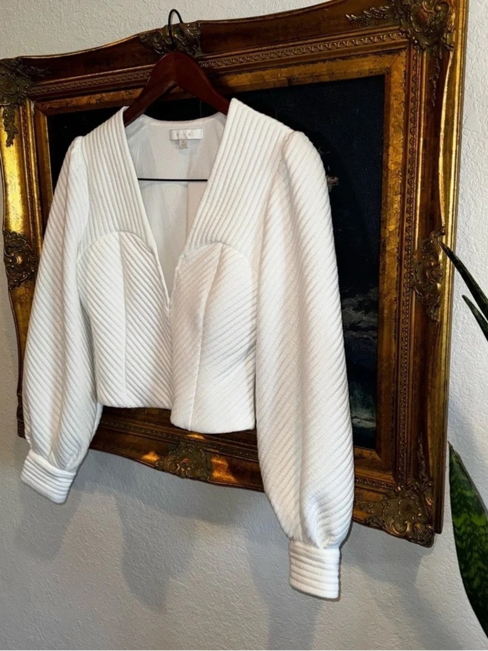 Anthropologie White V-Neck Puff Sleeve Jacket